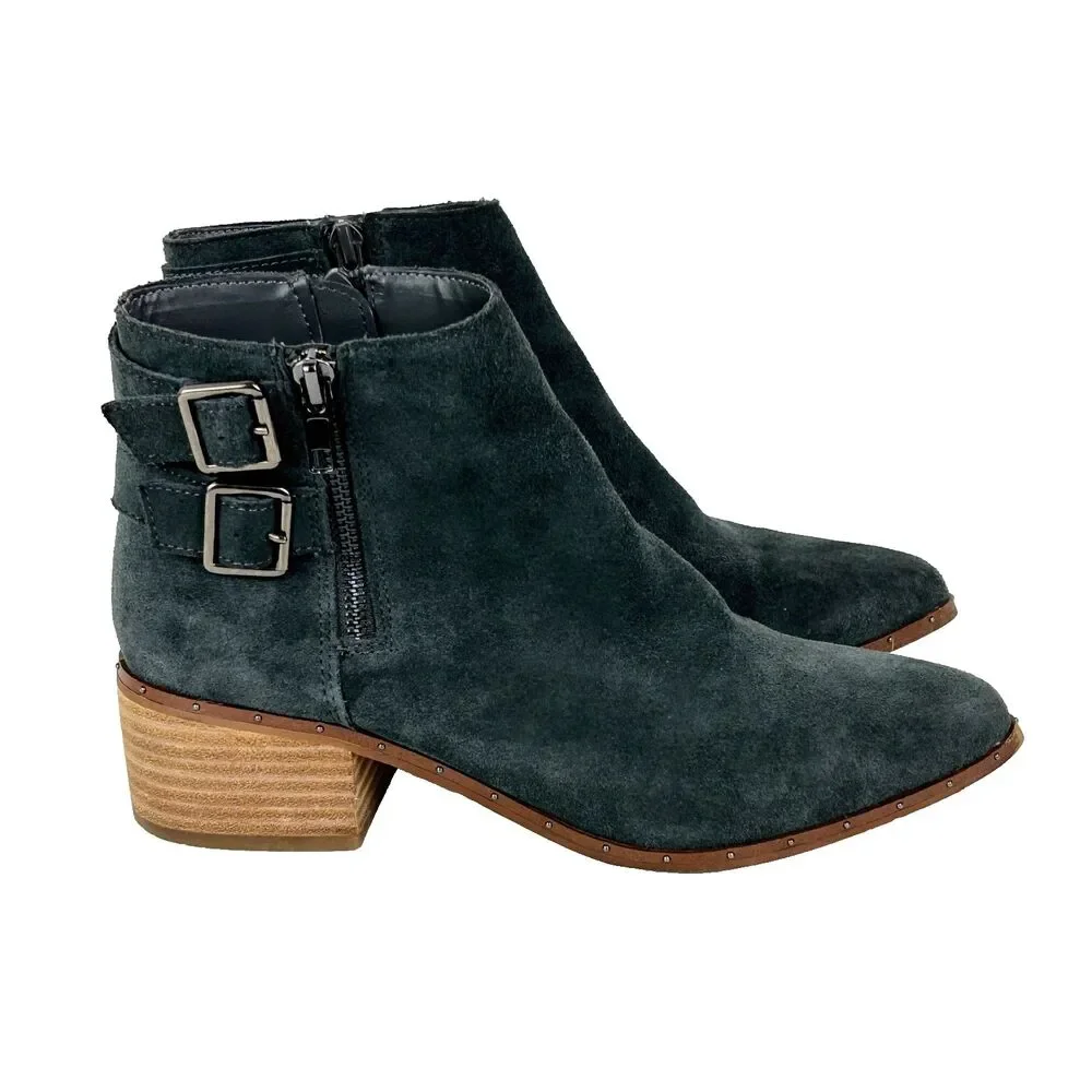 Bleecker & Bond Georgia Suede Ankle Bootie Grey Boots Studded Buckles Pointed 8